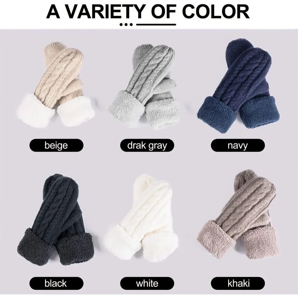 Women's Dark Gray Winter Warm Imported Fleece Lining Cozy Wool Knit Thick Gloves
